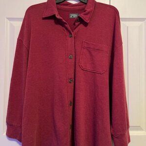 NWT Terra & Sky Burgandy Button Up Shaket Various Sizes